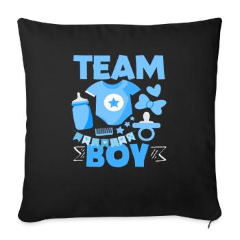 Révélation du sexe de la Team Boy Baby Shower Bleu - Housse de coussin décorative 45 x 45 cm - noir - Devant