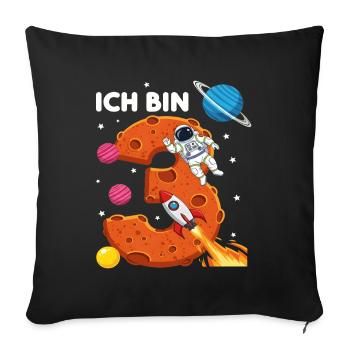 Ich bin 3 Astronaut Weltraum Geburtstag - Sofakissenbezug 45 x 45 cm - Schwarz - Vorne