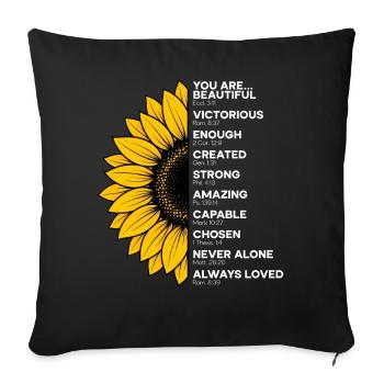 La foi chrétienne du tournesol prie Jésus - Housse de coussin décorative 45 x 45 cm - noir - Devant