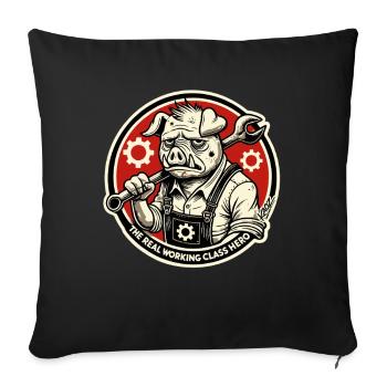 Real Working Class Hero Pig - Sofa pillowcase 17,3'' x 17,3'' (45 x 45 cm) - black - Front