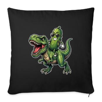Saure Gurke reitet auf Dinosaurier - Sofakissenbezug 45 x 45 cm - Schwarz - Vorne
