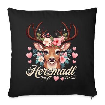 Herzmadl Shirt Damen Trachtenshirt Tracht Oberteil - Sofakissenbezug 45 x 45 cm - Schwarz - Vorne