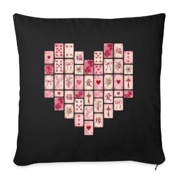 Rosa Mahjong Herz Muster - Sofakissenbezug 45 x 45 cm - Schwarz - Vorne
