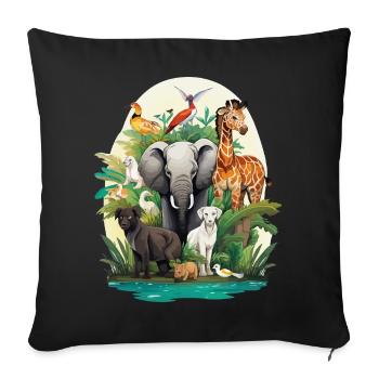Rêve de la jungle faunique - Housse de coussin décorative 45 x 45 cm - noir - Devant