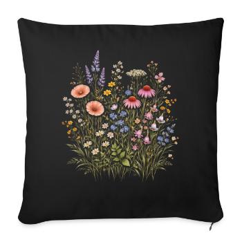 Fleurs sauvages Fleurs Fleurs Jardin botanique naturel - Housse de coussin décorative 45 x 45 cm - noir - Devant