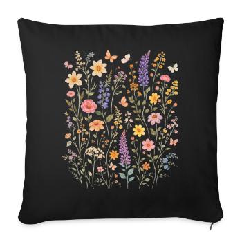 Fleurs sauvages Fleurs Fleurs Jardin botanique naturel - Housse de coussin décorative 45 x 45 cm - noir - Devant