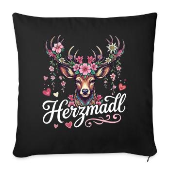 Herzmadl Shirt Damen Trachtenshirt Tracht Oberteil - Sofakissenbezug 45 x 45 cm - Schwarz - Vorne