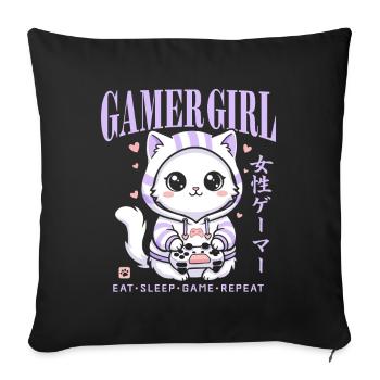 Gamer Girl Cat Kawaii Anime Gaming Mignon - Housse de coussin décorative 45 x 45 cm - noir - Devant