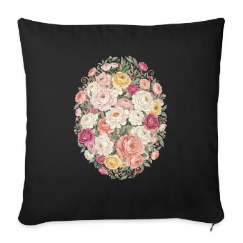 Pastel Blossom Oval Rose Bouquet - Sofa pillowcase 17,3'' x 17,3'' (45 x 45 cm) - black - Front