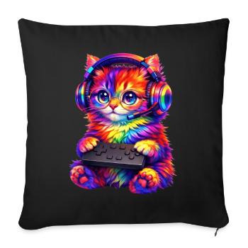 Joueur, Gaming, Joueur vidéo, Joueur, Chat - Housse de coussin décorative 45 x 45 cm - noir - Devant