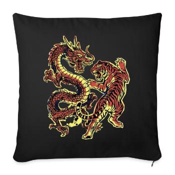 Dragon et Chinois Tigre - Housse de coussin décorative 45 x 45 cm - noir - Devant