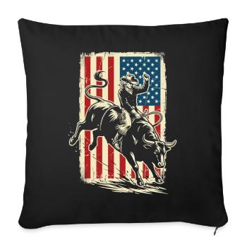 Rodéo, Cow-boy, Western, Taureau, Taureau, Drapeau des États-Unis - Housse de coussin décorative 45 x 45 cm - noir - Devant