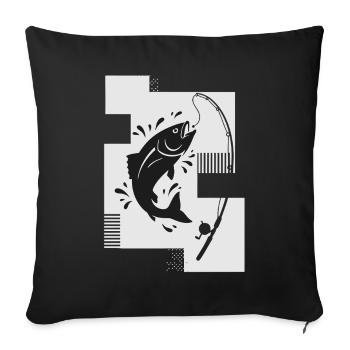 Canne à pêche au poisson - Housse de coussin décorative 45 x 45 cm - noir - Devant