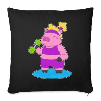 Bodybuilder cochon avec haltères - Housse de coussin décorative 45 x 45 cm - noir - Devant