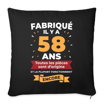 Fabriqué il y a 58 ans - Housse de coussin décorative 45 x 45 cm - noir - Devant