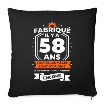 Fabrication vintage 58 ans - Origine - Housse de coussin décorative 45 x 45 cm - noir - Devant