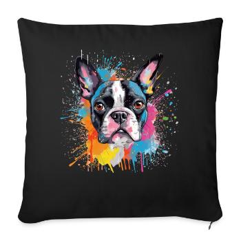 Portrait éclaboussé du Boston Terrier - Housse de coussin décorative 45 x 45 cm - noir - Devant