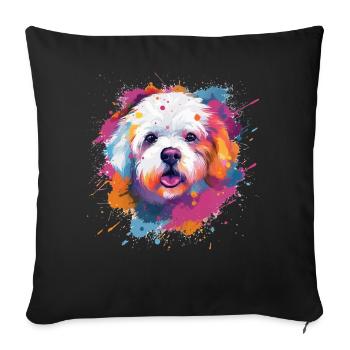 Art éclaboussuré coloré de chien en Bichon Fris - Housse de coussin décorative 45 x 45 cm - noir - Devant