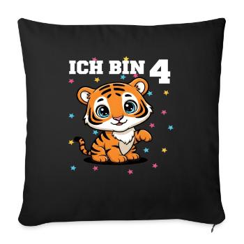 Ich bin 4 - Süßes Tiger zum 4. Geburtstag - Sofakissenbezug 45 x 45 cm - Schwarz - Vorne