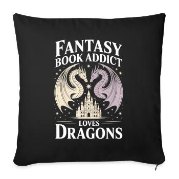 Accro aux livres fantastiques adore les dragons - Housse de coussin décorative 45 x 45 cm - noir - Devant