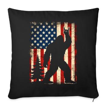 Bigfoot Rock sur le bouclier, Sasquatch Yeti Drapeau USA - Housse de coussin décorative 45 x 45 cm - noir - Devant
