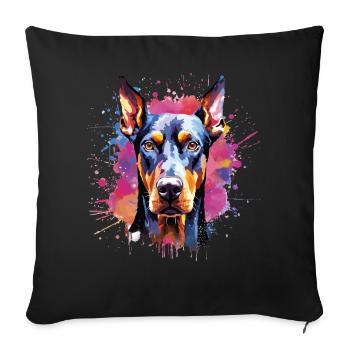 Portrait vibrant du doberman à l’aquarelle - Housse de coussin décorative 45 x 45 cm - noir - Devant
