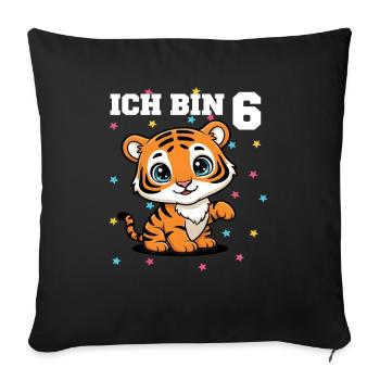 Ich bin 6 - Süßes Tiger zum 6. Geburtstag - Sofakissenbezug 45 x 45 cm - Schwarz - Vorne