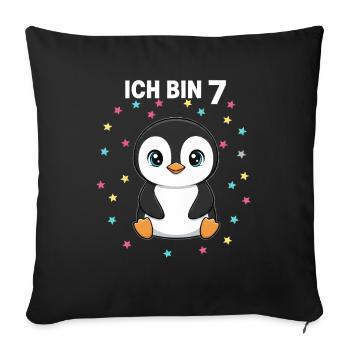Ich bin 7 - Süßes Pinguin zum 7. Geburtstag - Sofakissenbezug 45 x 45 cm - Schwarz - Vorne