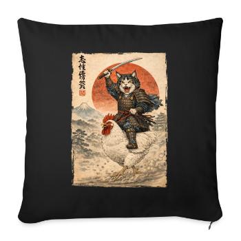 Samurai Cat Riding Chicken Japanese Ukiyoe - Sofa pillowcase 17,3'' x 17,3'' (45 x 45 cm) - black - Front