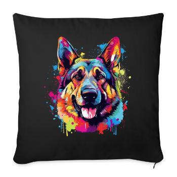 Splash Art Deutscher Schäferhund Farbenfroh - Sofakissenbezug 45 x 45 cm - Schwarz - Vorne