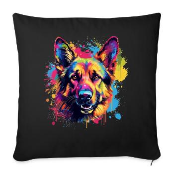 Deutscher Schäferhund Spritzkunst bunt - Sofakissenbezug 45 x 45 cm - Schwarz - Vorne
