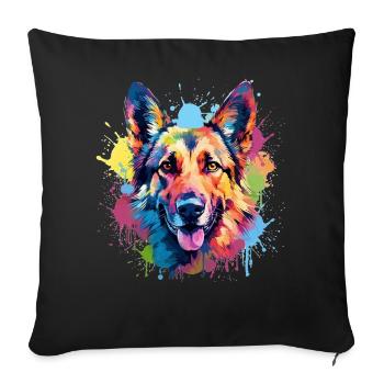 Hund Deutscher Schäferhund Bunte Spritzkunst - Sofakissenbezug 45 x 45 cm - Schwarz - Vorne