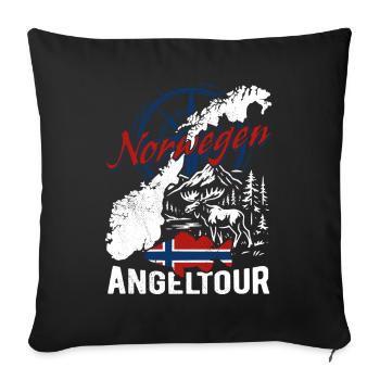 Voyage de pêche en Norvège - Cadeau de pêcheur - Housse de coussin décorative 45 x 45 cm - noir - Devant