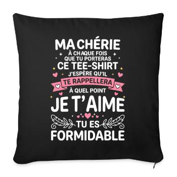 Message d'amour sur Tee shirt - Housse de coussin décorative 45 x 45 cm - noir - Devant