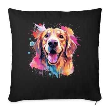 Art coloré de chien en Golden Retriever - Housse de coussin décorative 45 x 45 cm - noir - Devant