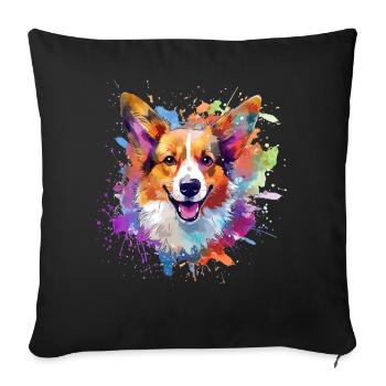 Art coloré de chien corgi gallois Pembroke - Housse de coussin décorative 45 x 45 cm - noir - Devant