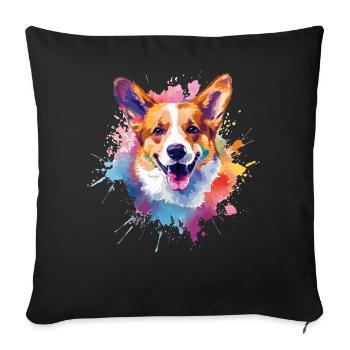 Splash art coloré Pembroke Welsh Corgi Dog - Housse de coussin décorative 45 x 45 cm - noir - Devant
