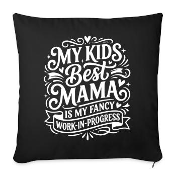 Meilleure phrase d’humour de maman de mes enfants - Housse de coussin décorative 45 x 45 cm - noir - Devant