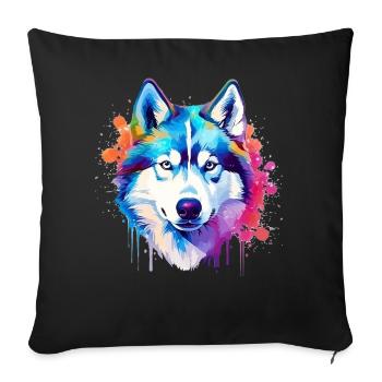 Art coloré de chien Husky éclaboussant - Housse de coussin décorative 45 x 45 cm - noir - Devant
