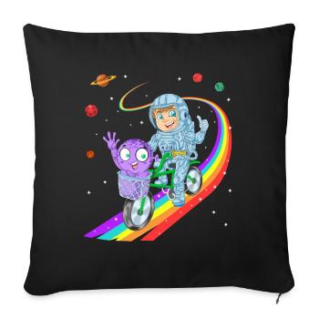 Junge fährt Fahrrad mit Alien-Hemd - Sofakissenbezug 45 x 45 cm - Schwarz - Vorne