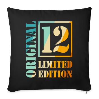 12e anniversaire garçon fille adolescente niveau 12 - Housse de coussin décorative 45 x 45 cm - noir - Devant