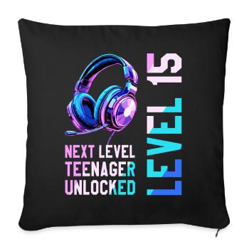15e anniversaire Garçon Fille Adolescent Niveau 15 - Housse de coussin décorative 45 x 45 cm - noir - Devant