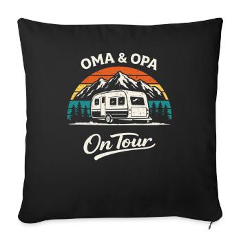 Grand-mère et grand-père en tournée caravane de chemises de camping - Housse de coussin décorative 45 x 45 cm - noir - Devant