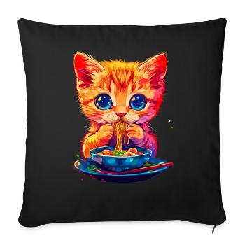 Motif de chat mignon avec des nouilles - Housse de coussin décorative 45 x 45 cm - noir - Devant