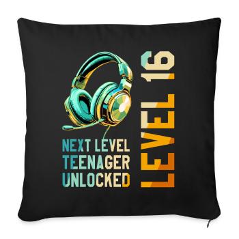 16e anniversaire garçon fille adolescente niveau 16 - Housse de coussin décorative 45 x 45 cm - noir - Devant