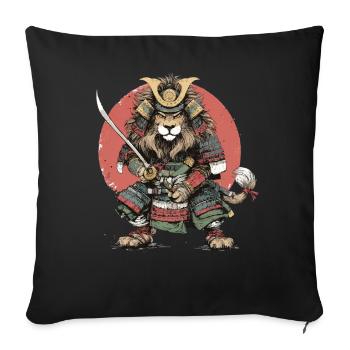 Lion Samouraï en armure - Housse de coussin décorative 45 x 45 cm - noir - Devant