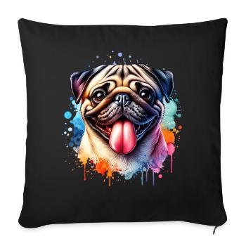 Pug Motif - Sofa pillowcase 17,3'' x 17,3'' (45 x 45 cm) - black - Front