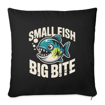 Petit poisson, grosse bouchée | Humour de piranha - Housse de coussin décorative 45 x 45 cm - noir - Devant