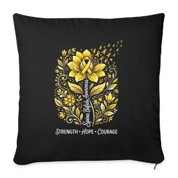 Couronne de Fleurs Dorées Force Espoir Courage - Housse de coussin décorative 45 x 45 cm - noir - Devant