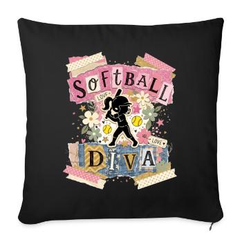 Diva du softball de texte de collage fille - Housse de coussin décorative 45 x 45 cm - noir - Devant